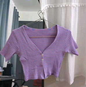 Ribbed V-Neck Striped Crop Top