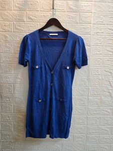 Blue V-Neck Cardigan with Buttons