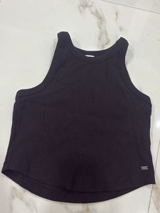 Zara Black Ribbed Racerback Tank Top