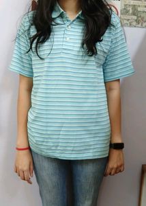 Blue striped polo T-shirt