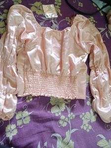 Pink Satin Puff Sleeve Top