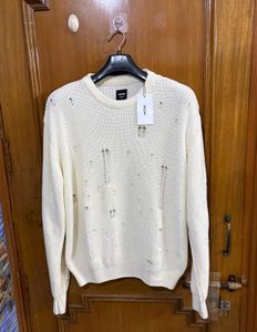 Nuon Westside Off White Distressed Knit Sweater