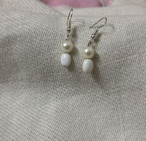 Pearl &amp; White Bead Drop Earrings