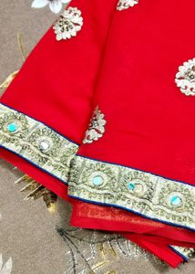 RED PARTY WEAR MIRROR WORK SAREE