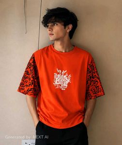 Men's Orange Graphic Print T-Shirt