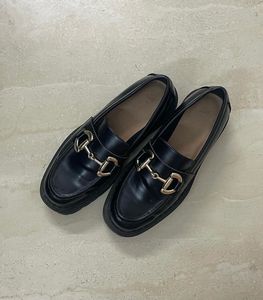 H&amp;M Black Chunky Loafers with Gold Buckle