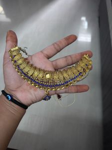 Antique Gold &amp; Royal Blue Choker Necklace Set with