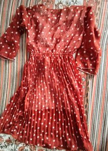 Polka Dot Pleated Midi Dress