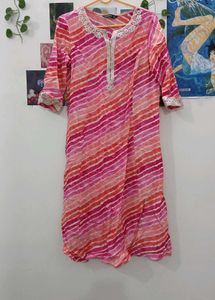 Pink Striped Tunic with Lace Detail