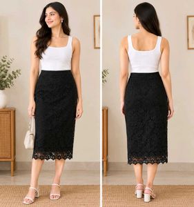 Elegant Black Lace Midi Skirt