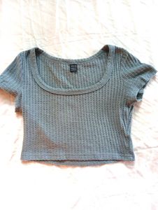 Grey Waffle Knit Cropped Top