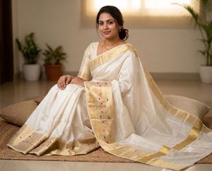 Elegant Cream Silk Saree with Gold Border
