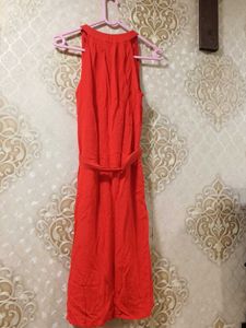 Vibrant Orange Button-Down Midi Dress