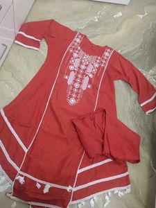 orange Embroidered Kurta Set with Pants
