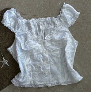 White Embroidered Cropped Top