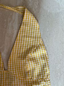 Yellow Gingham Halter Crop Top