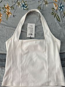 White Ribbed Halter Neck Top