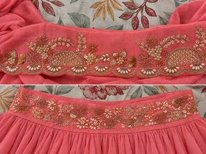 Coral silk padded Lehenga jacket Set