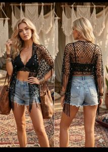 Boho Sheer Black Fringe Kimono