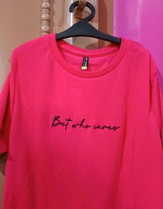 Pink Typography Printed Regular Top