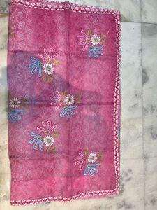 Beautiful Pink Supernet Floral Saree