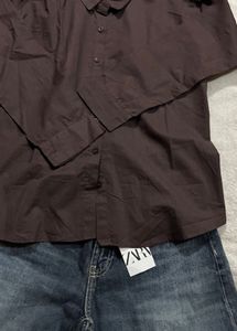 Brown Tie-Up Cotton Shirts M Size