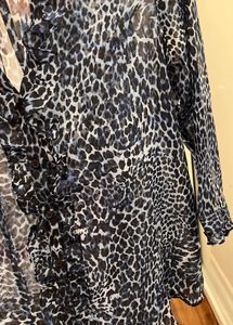 zara basic Sheer Leopard Print ruffle Blouse