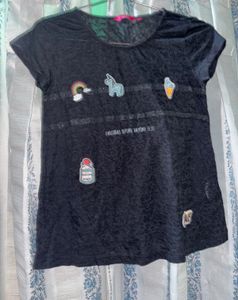 Cute Black T-Shirt with Patches