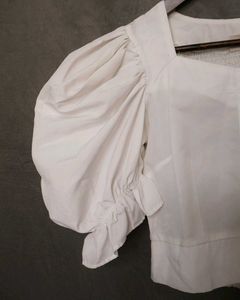 White Puff Sleeve Crop Top