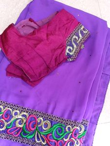 Vibrant Purple Saree with Embroidered Border