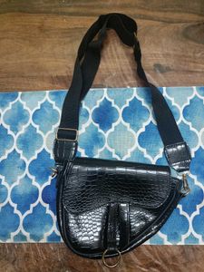 Black Croc Embossed Crossbody Bag