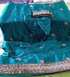 Teal Embroidered Dress Material
