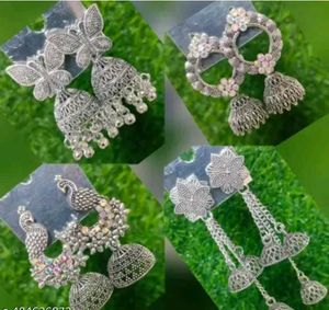 Combo Set Of 4 Oxidized Silver Jhumkis...