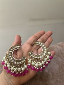 Elegant Pearl &amp; Pink Stone Earrings