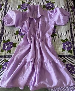 Lilac Puff Sleeve Tiered Midi Dress