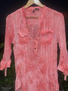 Chic Coral Tie-Dye Tunic Top