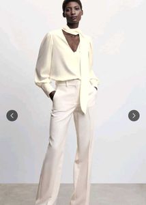 Mango elegant Cream Bow Neck Blouse
