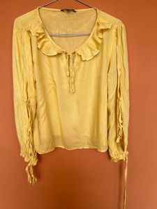 Lemon Yellow Sleeve Tie Up Top