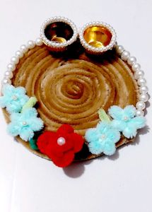 Decorative Puja Thali with Pearl & Flower Accents