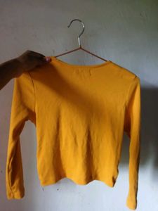 Mustard Yellow Ribbed Long-Sleeve Front-Twist Crop