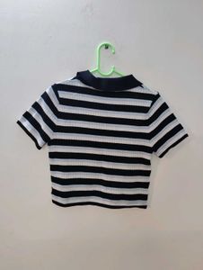 Y2K Striped Zip-Up Polo Shirt✨