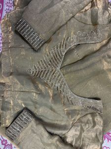 Elegant Golden Saree with Embellished Border