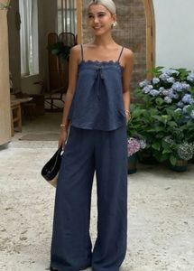 Chic Navy Lace Trim Jumpsuit
