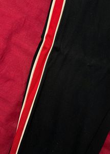 Black Jegging Pants with Red Stripe