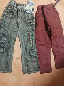 Kids Jeans & Maroon Pants - 2 Pairs