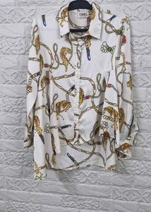 Chic Chain &amp; Tiger Print Button-Up Shirt