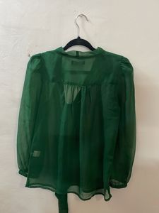 Green Sheer Tie Neck Top