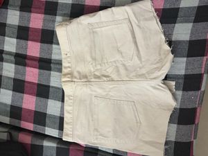 Cream Denim Cut-Off Shorts