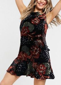 Black Floral Velvet Mini Dress