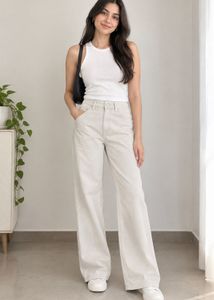H&M Cream Wide Leg Jeans
